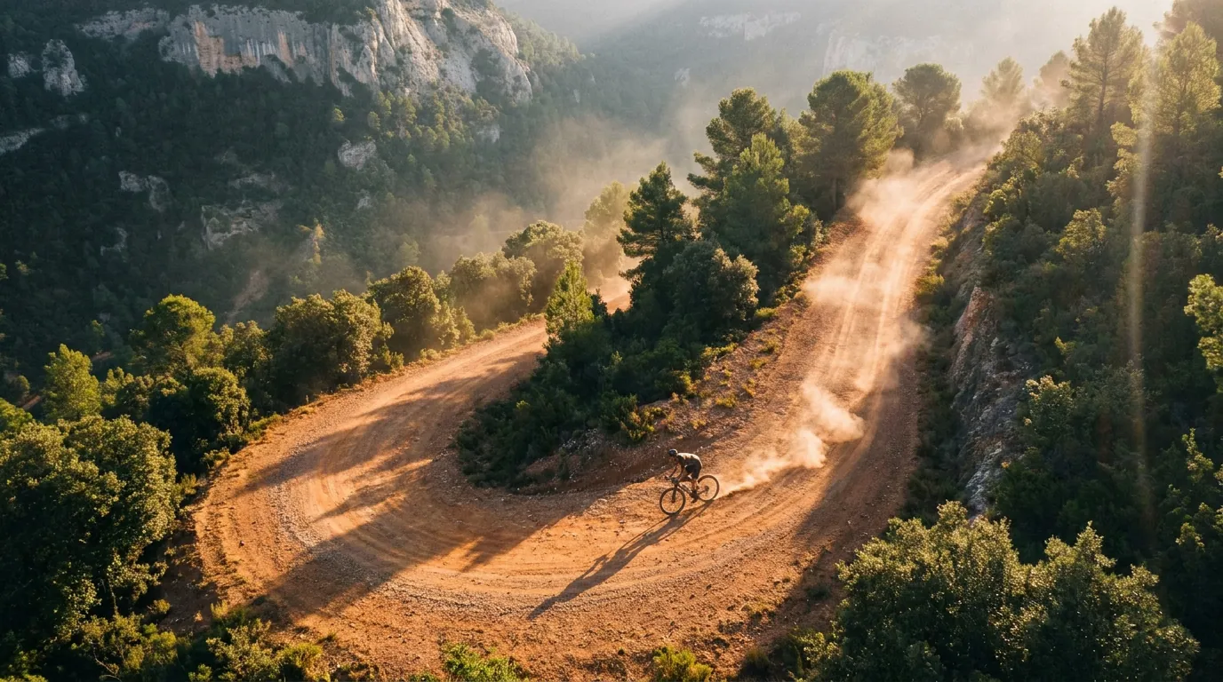 Gravel climb in morning haze, a self-initiated image study made with Krea